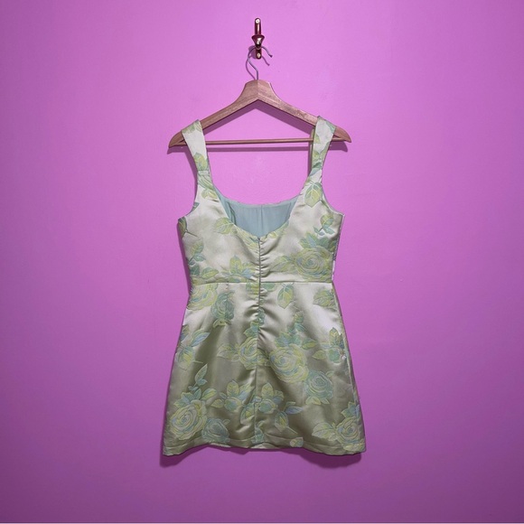 Lulus Mini Dress Women's Size Small Green Floral Jacquard Satin Sleeveless - Picture 8 of 12